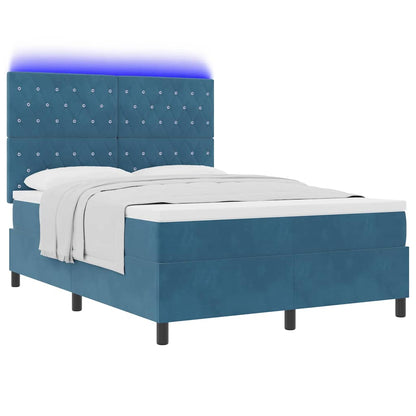 Letto a Sorgente LED Blu Scuro 160 x 200 cm Tessuto