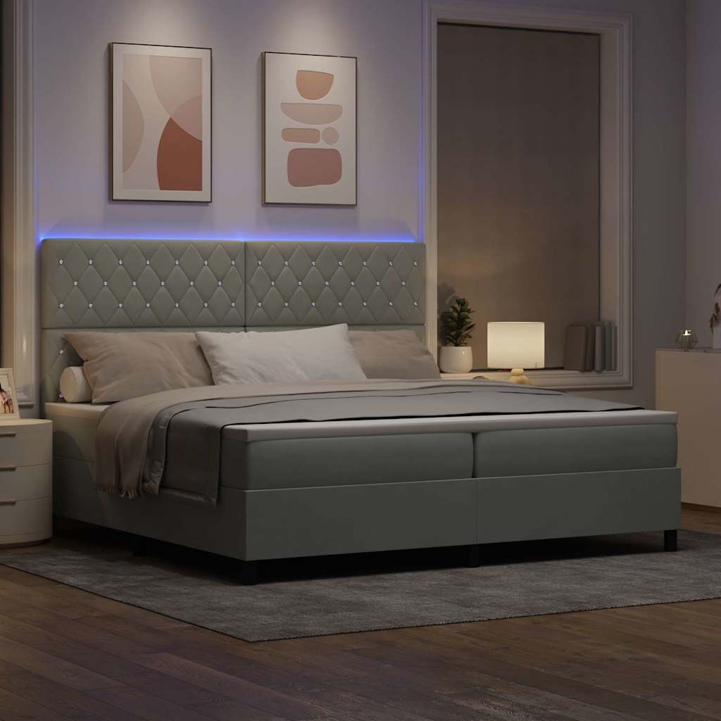 Letto a Sorgente LED Grigio chiaro 200 x 200 cm Velluto | homemem39