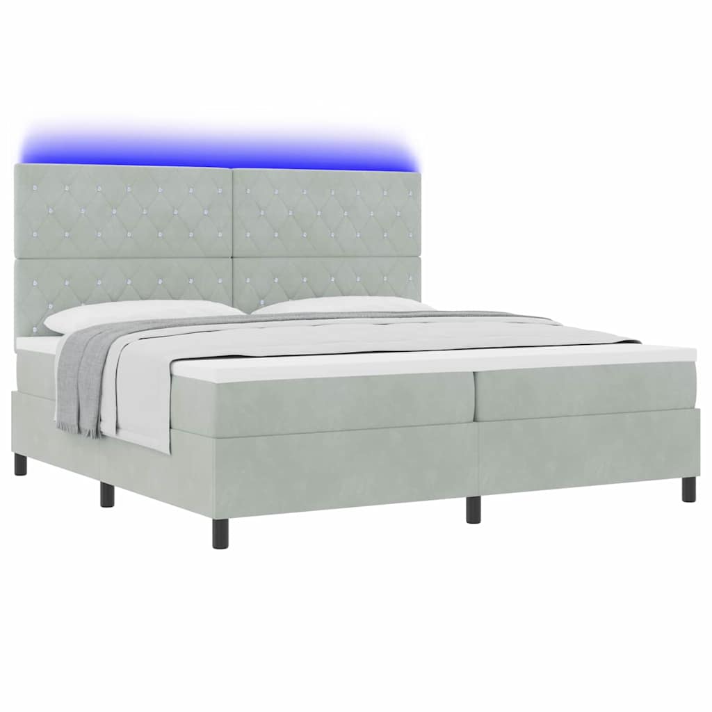 Letto a Sorgente LED Grigio chiaro 200 x 200 cm Velluto | homemem39