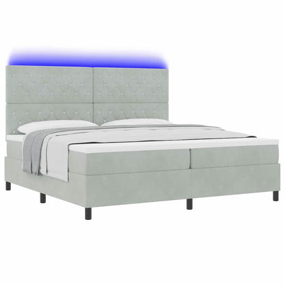 Letto a Sorgente LED Grigio chiaro 200 x 200 cm Velluto | homemem39