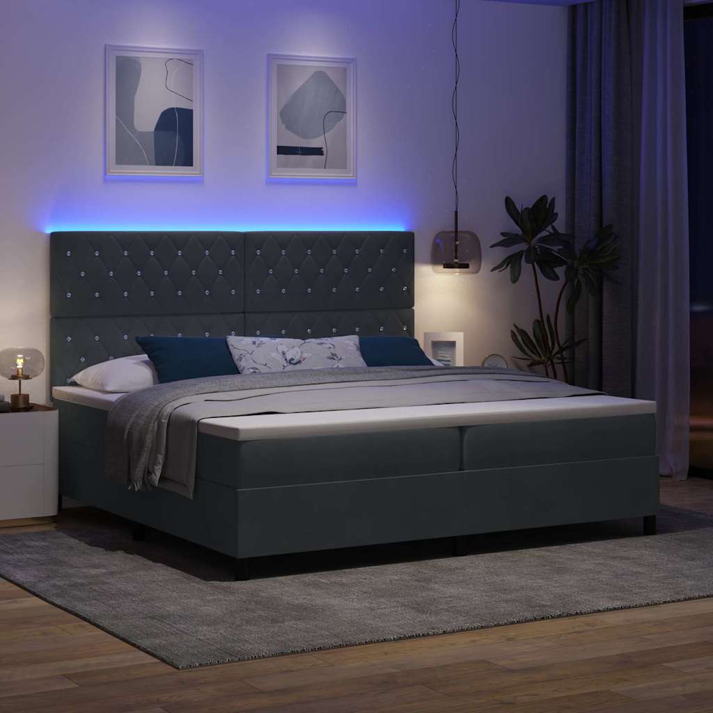 Letto a Sorgente LED Grigio scuro 200 x 200 cm Tessuto