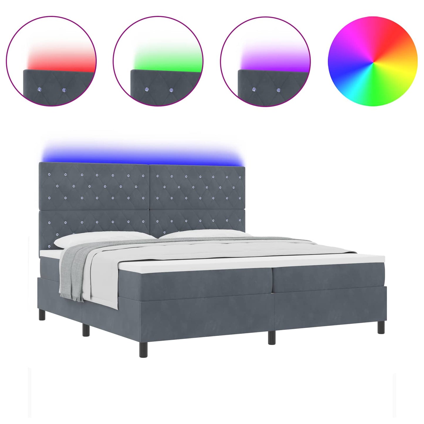 Letto a Sorgente LED Grigio scuro 200 x 200 cm Tessuto