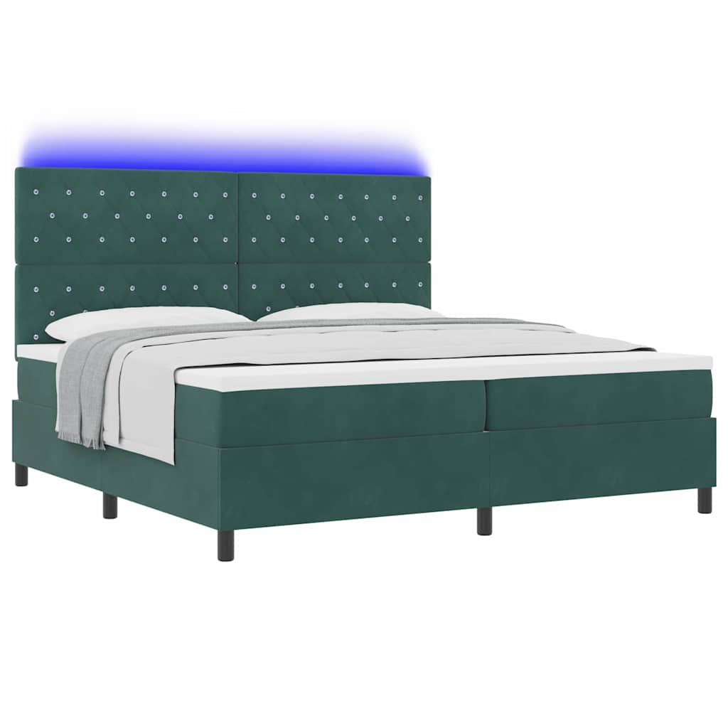 Letto a Sorgente LED Verde Scuro 200 x 200 cm Velluto | homemem39