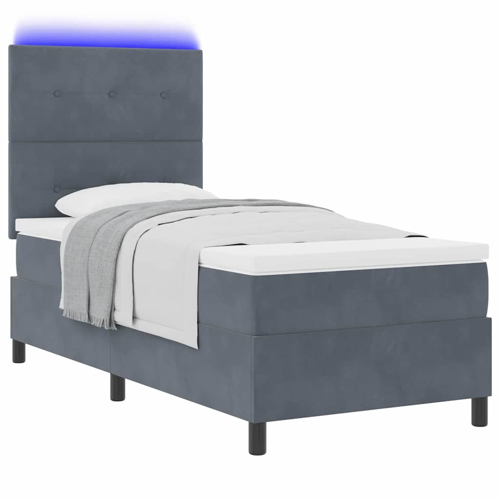 Letto a Sorgente LED Grigio scuro 80 x 200 cm Velluto | homemem39