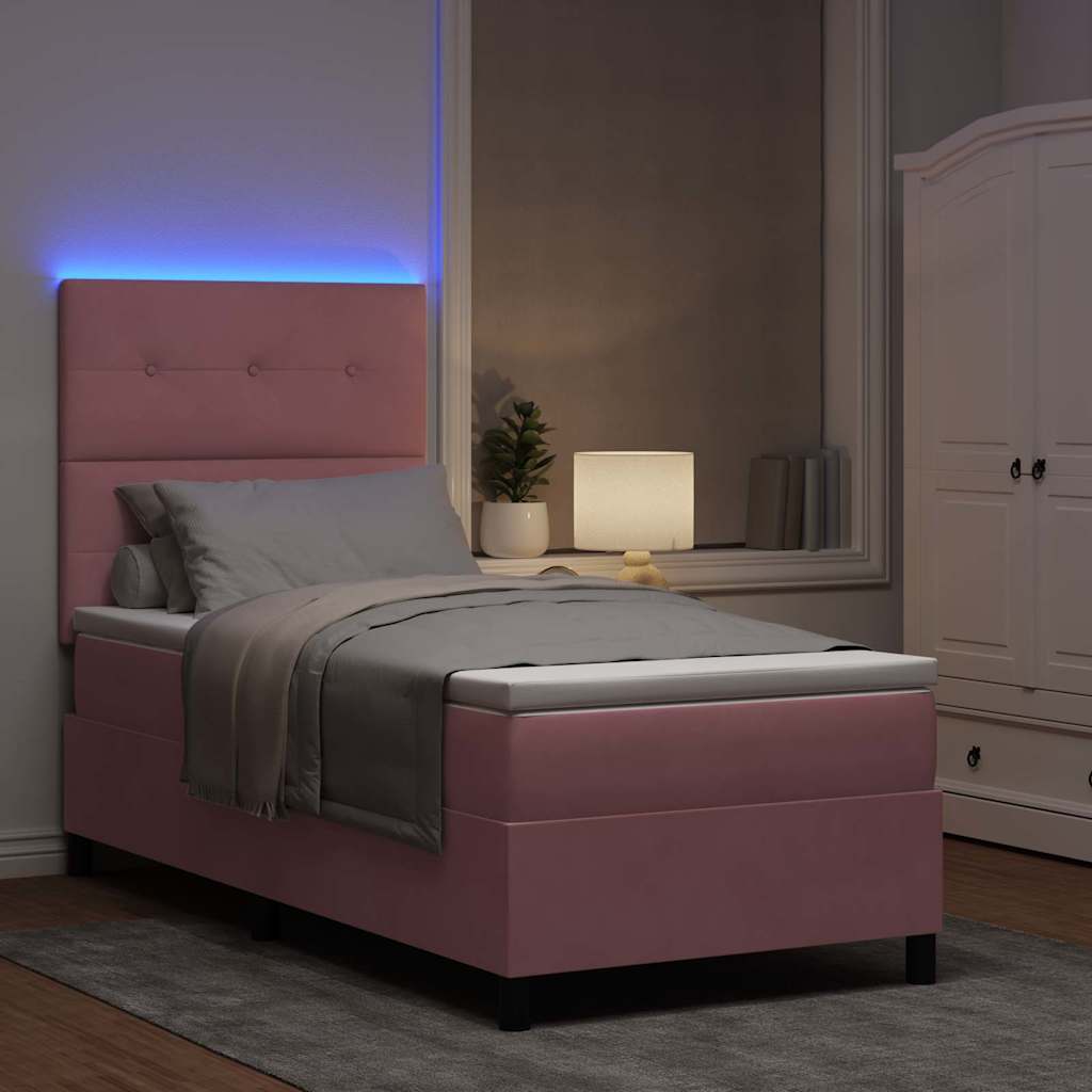 Letto a Sorgente LED con testiera Rosa 80 x 200 cm Velluto | homemem39