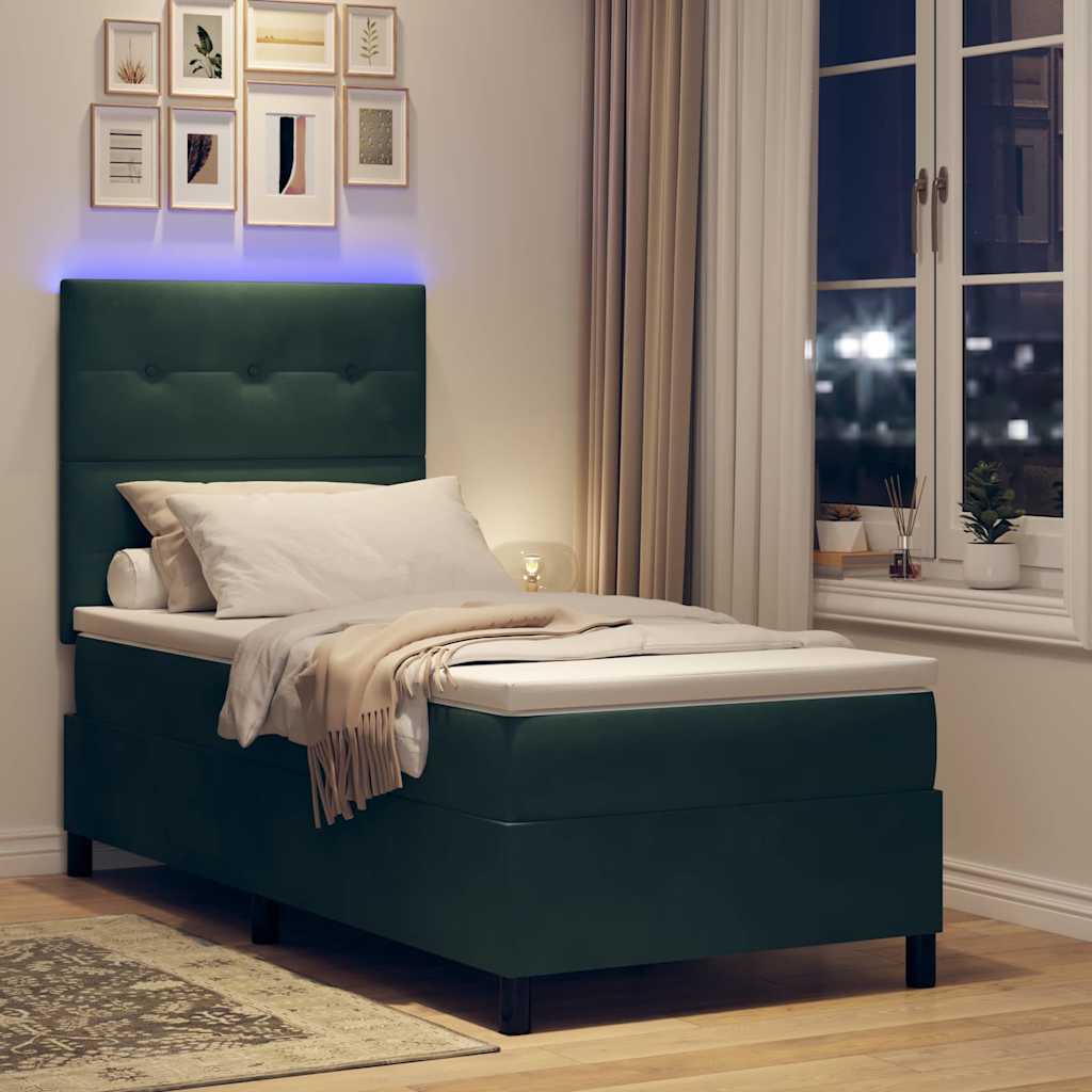 Letto a Sorgente LED Verde Scuro 90 x 190 cm Velluto | homemem39