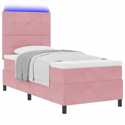 Letto a Sorgente LED con testiera Rosa 90 x 200 cm Velluto | homemem39