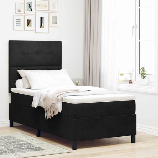 Letto a Sorgente LED con testiera Nero 100 x 200 cm Velluto | homemem39