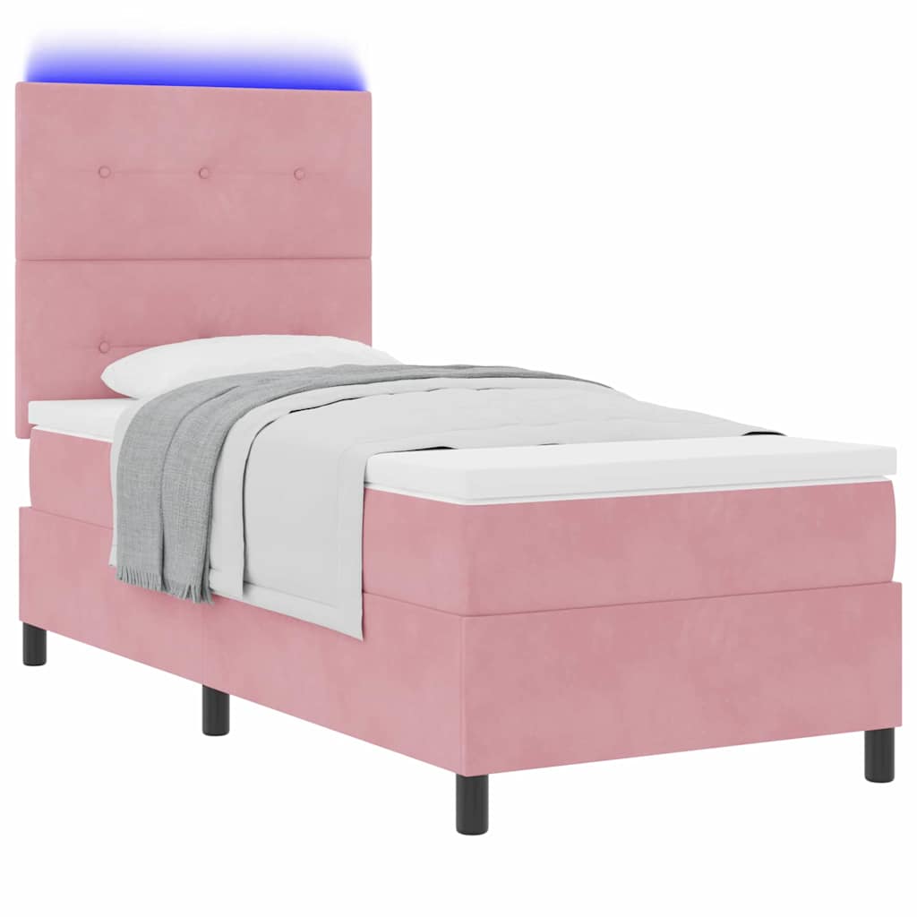Letto a Sorgente LED con testiera Rosa 100 x 200 cm Velluto | homemem39