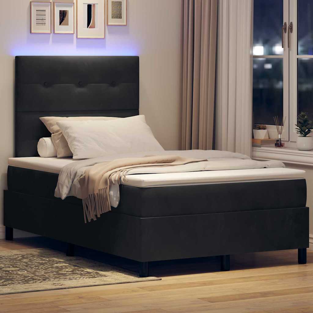 Letto a Sorgente LED con testiera Nero 120 x 190 cm Velluto | homemem39