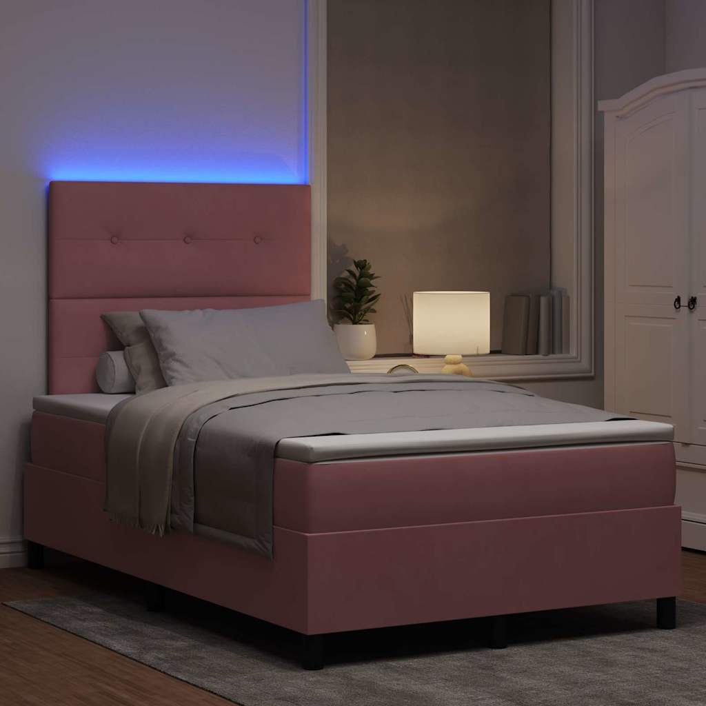 Letto a Sorgente LED con testiera Rosa 120 x 190 cm Velluto | homemem39