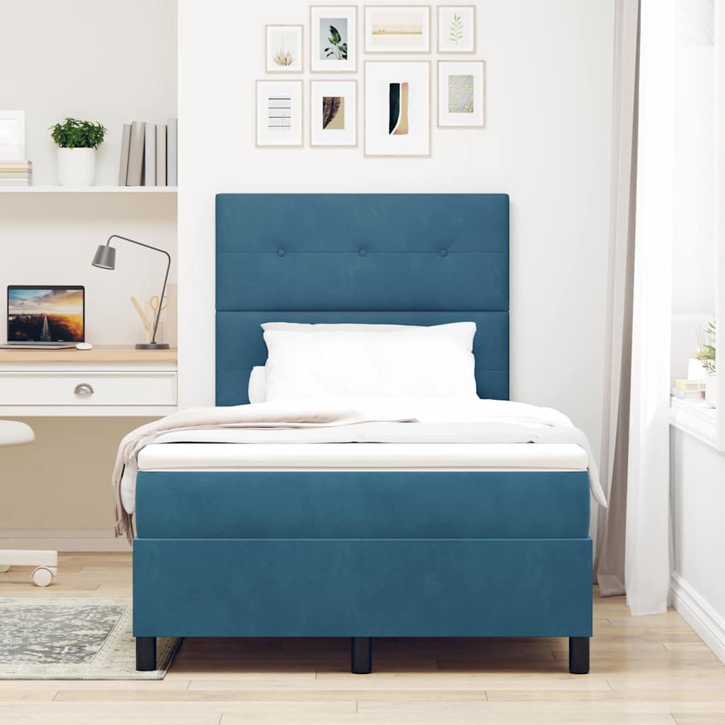 Letto a Sorgente LED Blu Scuro 120 x 200 cm Velluto | homemem39