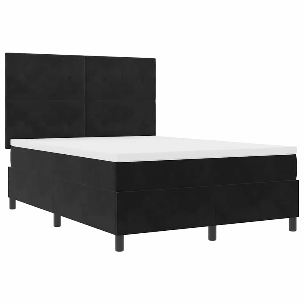 Letto a Sorgente LED con materasso Nero 140 x 190 cm Tessuto