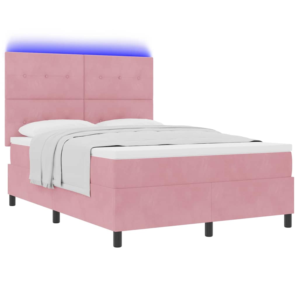 Letto a Sorgente LED con testiera Rosa 160 x 200 cm Velluto | homemem39