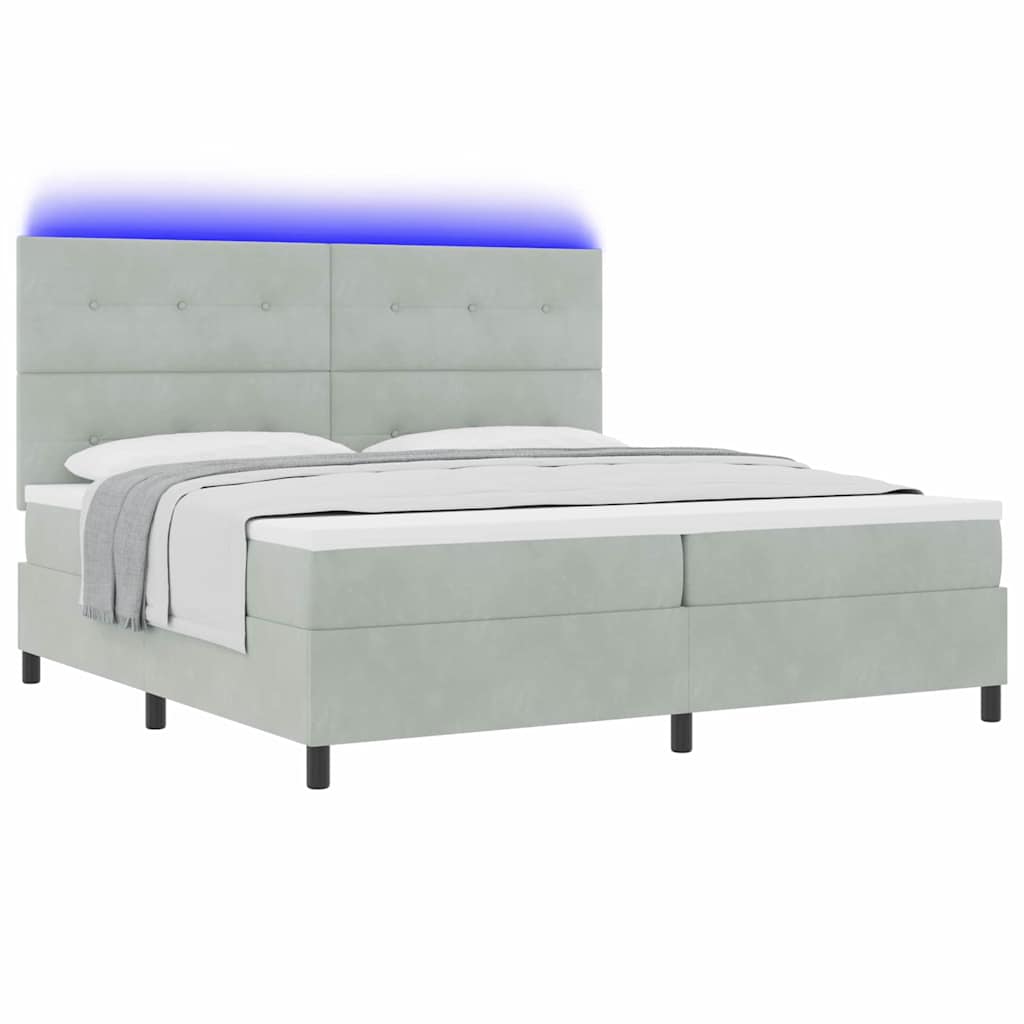 Letto a Sorgente LED Grigio chiaro 200 x 200 cm Tessuto
