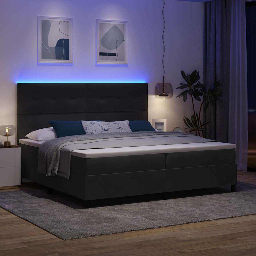 Letto a Sorgente LED con testiera Nero 200 x 200 cm Velluto | homemem39