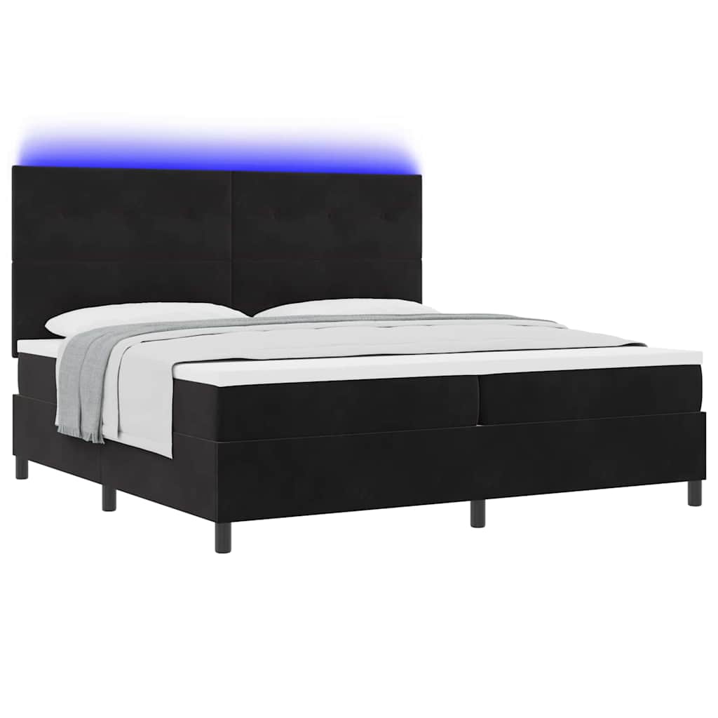 Letto a Sorgente LED con testiera Nero 200 x 200 cm Velluto | homemem39