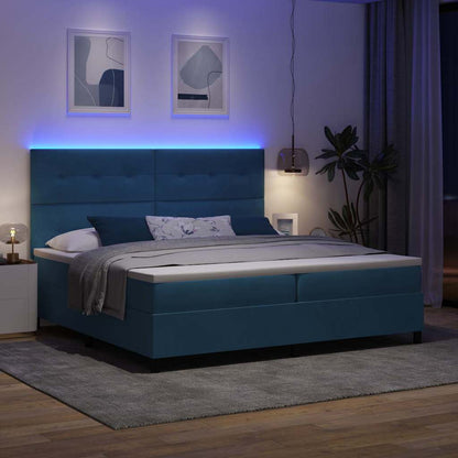 Letto a Sorgente LED Blu Scuro 200 x 200 cm Velluto | homemem39
