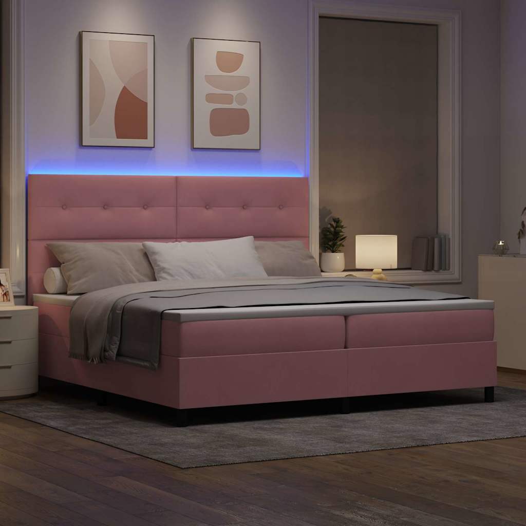 Letto a Sorgente LED con testiera Rosa 200 x 200 cm Velluto | homemem39