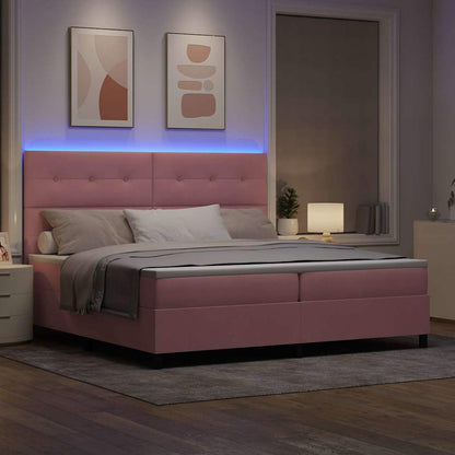 Letto a Sorgente LED con testiera Rosa 200 x 200 cm Velluto | homemem39