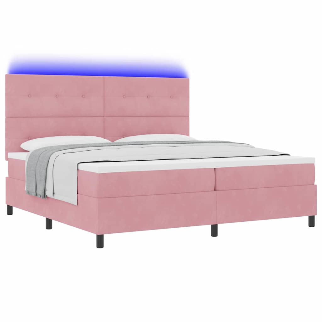 Letto a Sorgente LED con testiera Rosa 200 x 200 cm Velluto | homemem39