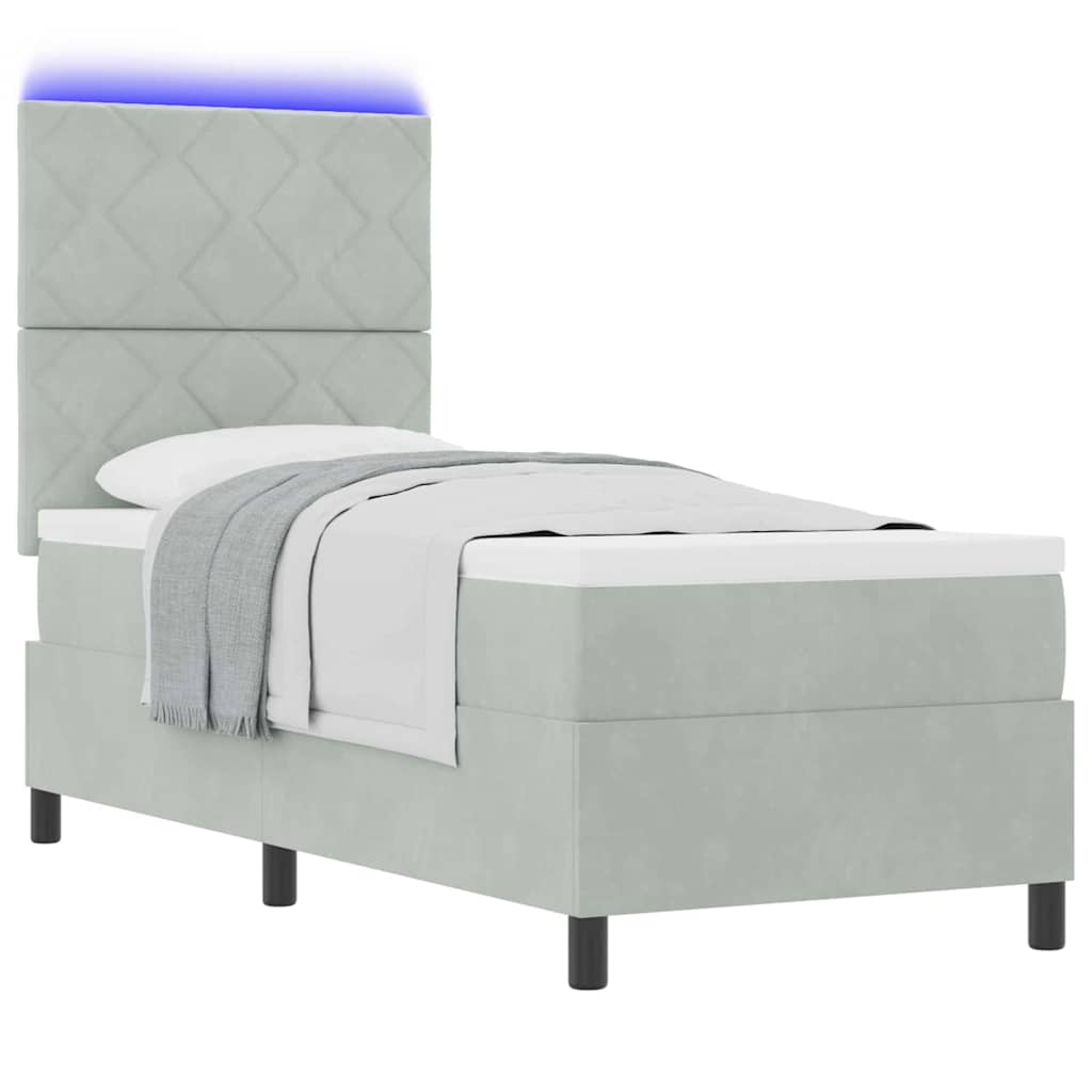 Letto a Sorgente LED Grigio chiaro 80 x 200 cm Velluto