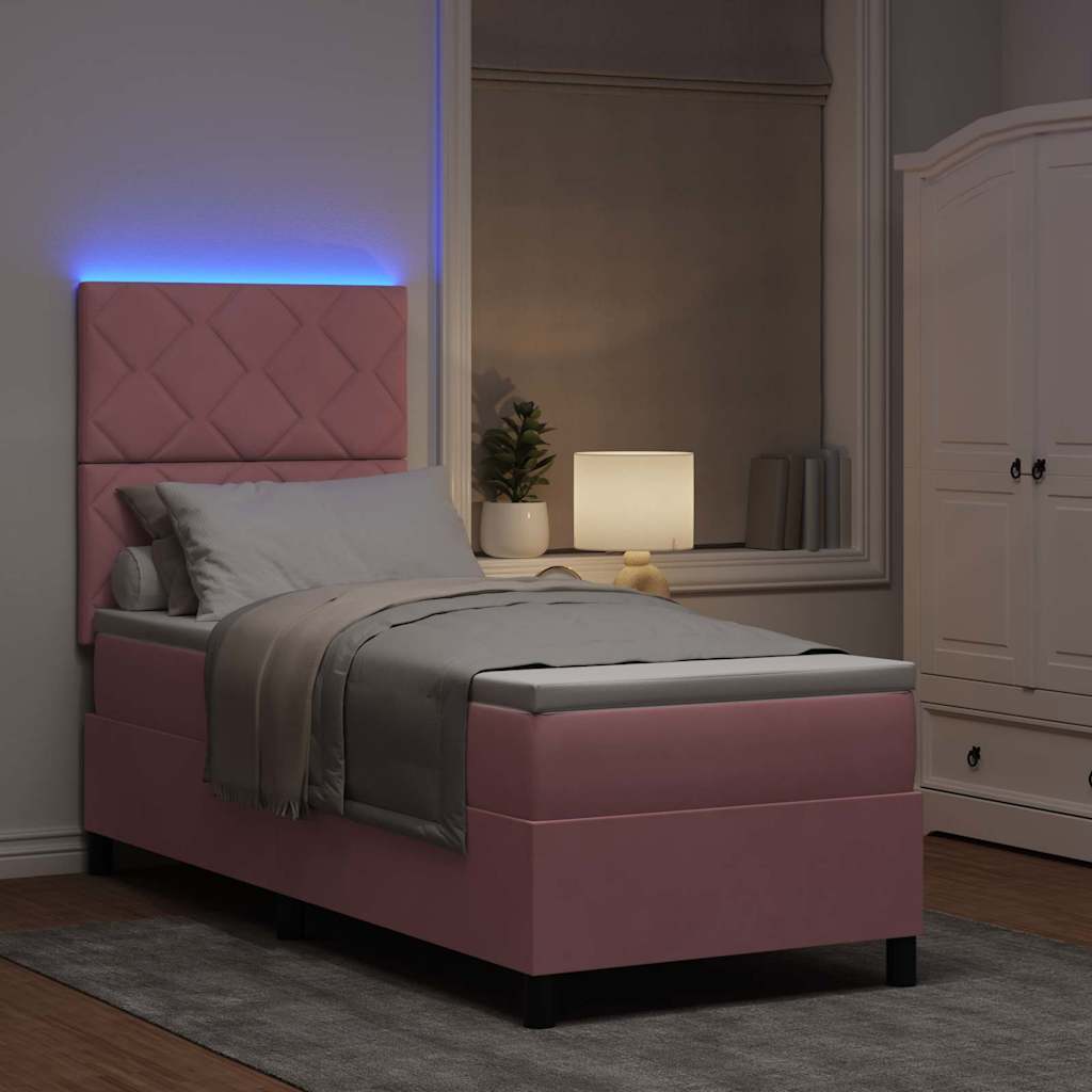 Letto a Sorgente LED con testiera Rosa 80 x 200 cm Velluto | homemem39