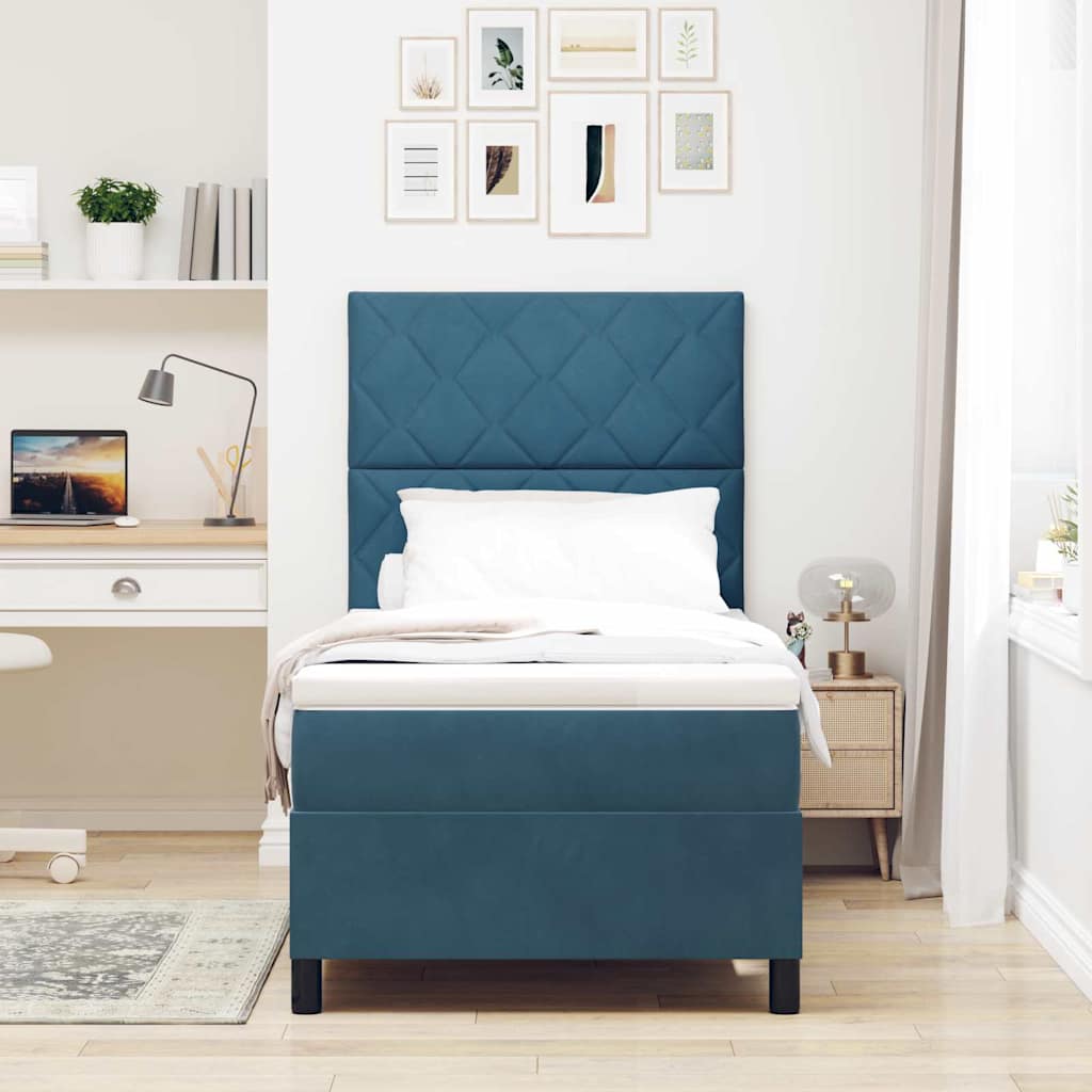 Letto a Sorgente LED con testiera Blu Scuro 90 x 190 cm Velluto | homemem39