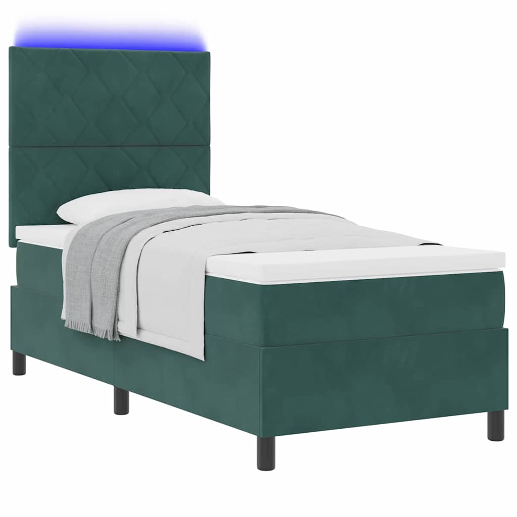 Letto a Sorgente LED Verde Scuro 90 x 200 cm Tessuto