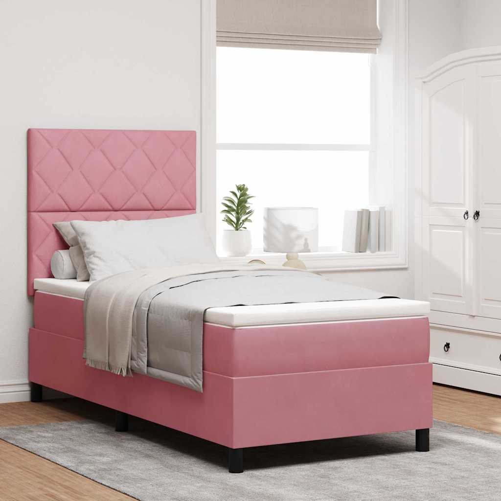 Letto a Sorgente LED con testiera Rosa 90 x 200 cm Velluto | homemem39