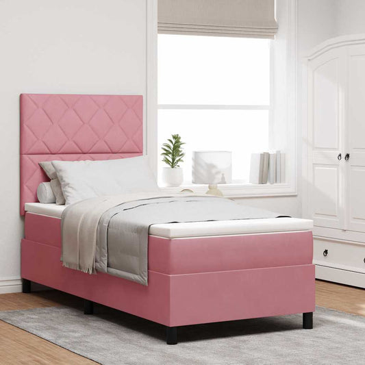 Letto a Sorgente LED con testiera Rosa 90 x 200 cm Velluto | homemem39