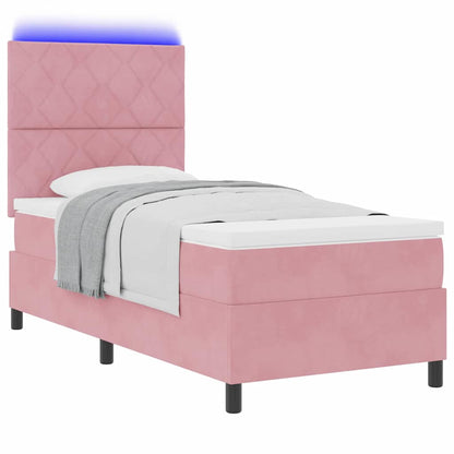 Letto a Sorgente LED con testiera Rosa 90 x 200 cm Velluto | homemem39
