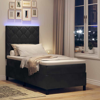 Letto a Sorgente LED con testiera Nero 100 x 200 cm Velluto | homemem39