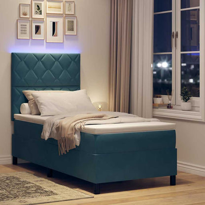 Letto a Sorgente LED Blu Scuro 100 x 200 cm Velluto | homemem39