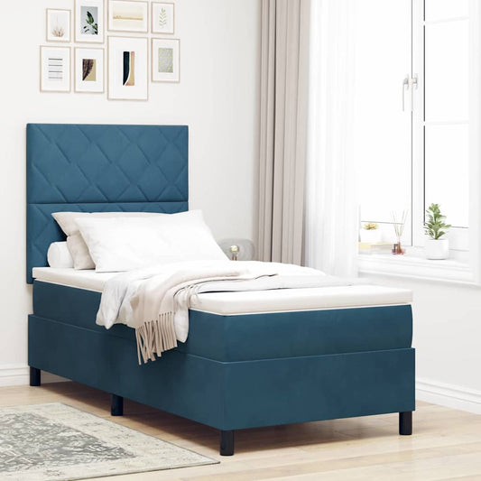 Letto a Sorgente LED Blu Scuro 100 x 200 cm Velluto | homemem39