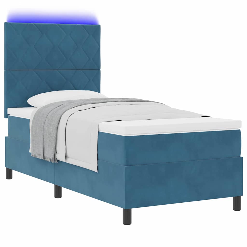 Letto a Sorgente LED Blu Scuro 100 x 200 cm Velluto | homemem39