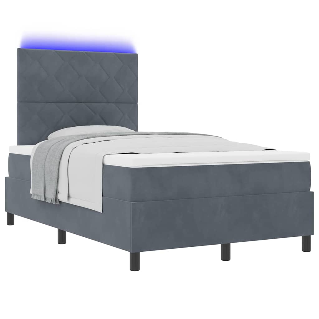 Letto a Sorgente LED Grigio scuro 120 x 190 cm Velluto