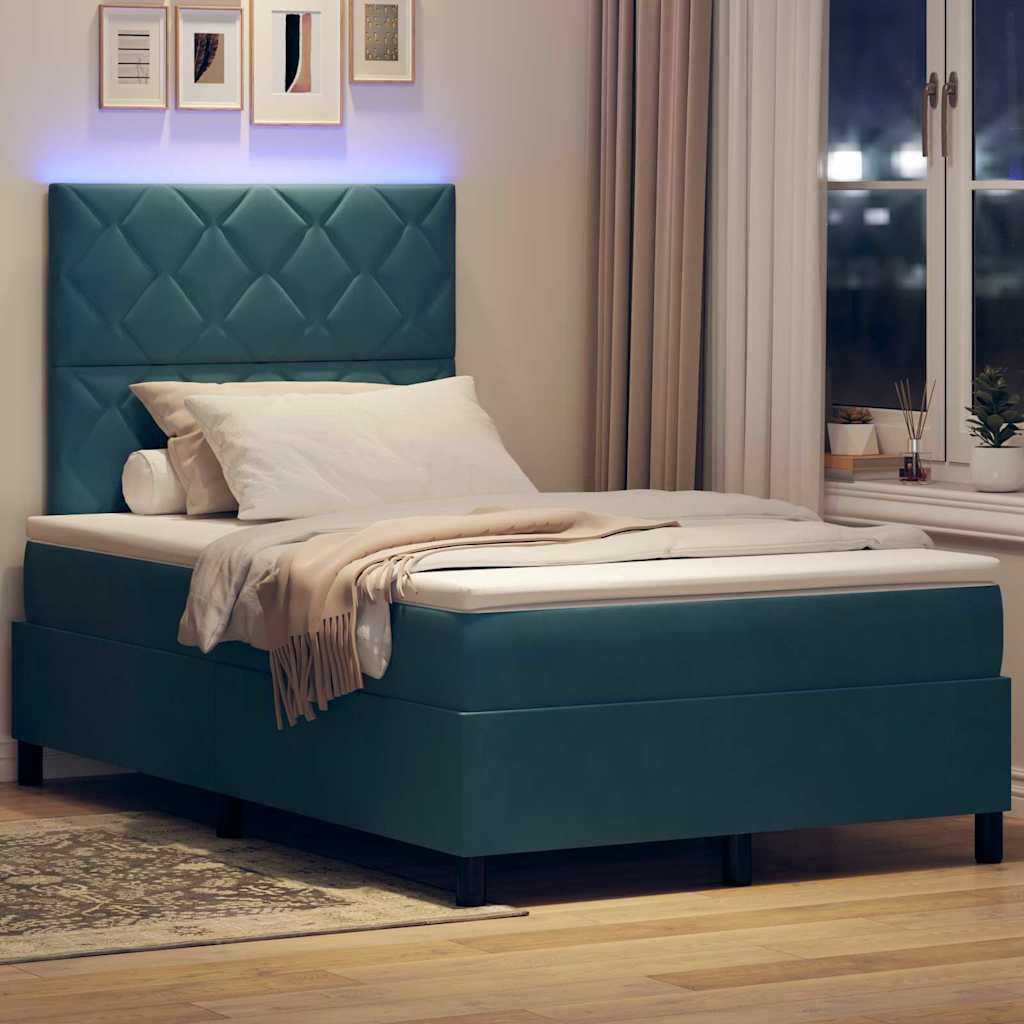Letto a Sorgente LED Blu Scuro 120 x 190 cm Velluto | homemem39