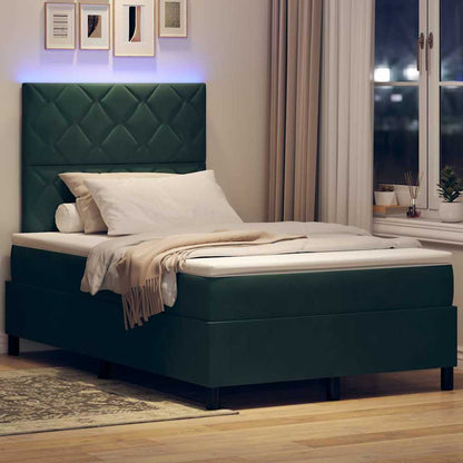 Letto a Sorgente LED Verde Scuro 120 x 200 cm Tessuto