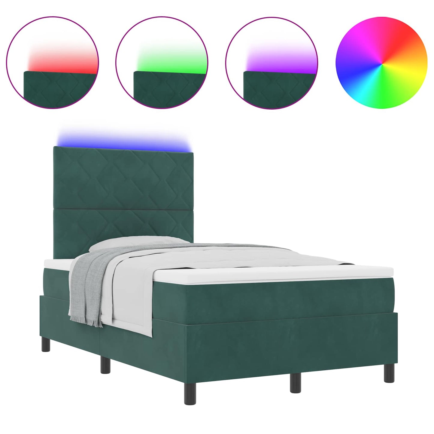 Letto a Sorgente LED Verde Scuro 120 x 200 cm Tessuto