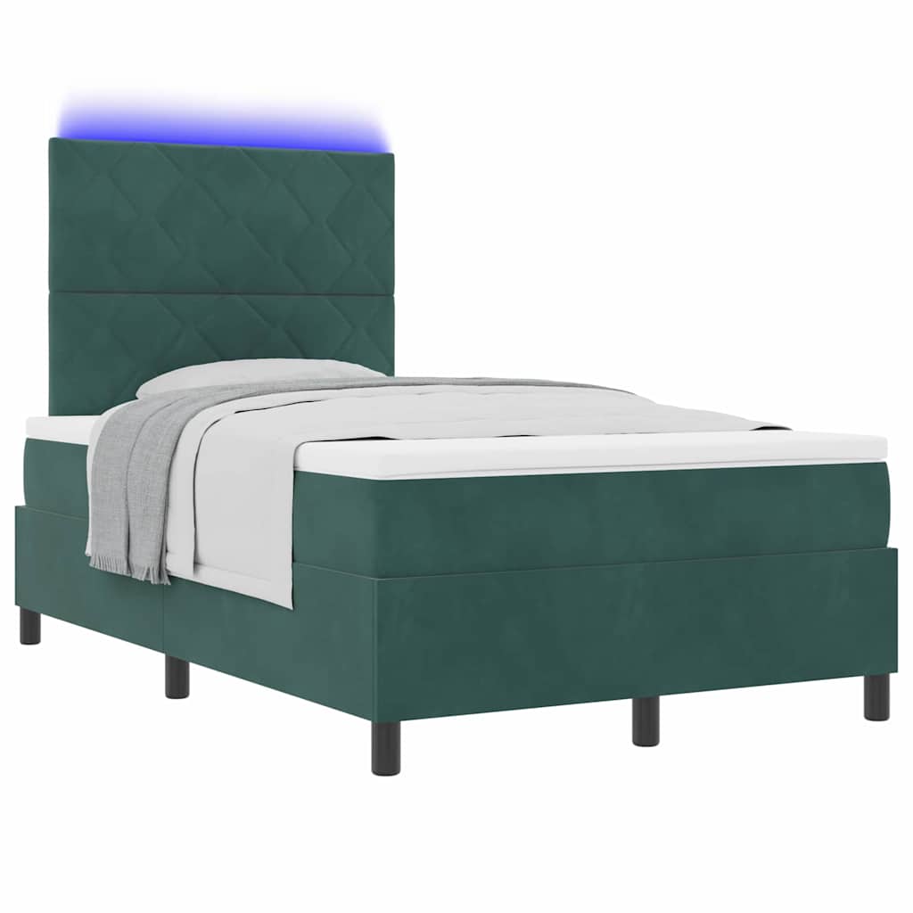 Letto a Sorgente LED Verde Scuro 120 x 200 cm Tessuto