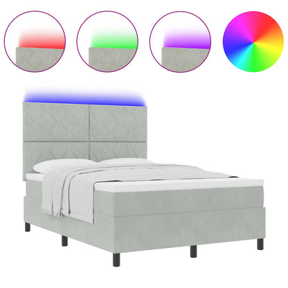 Letto a Sorgente LED Grigio chiaro 140 x 200 cm Tessuto