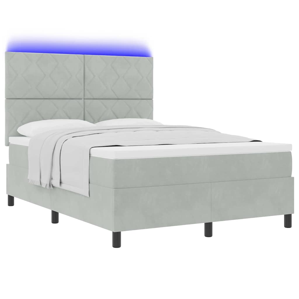 Letto a Sorgente LED Grigio chiaro 160 x 200 cm Velluto | homemem39