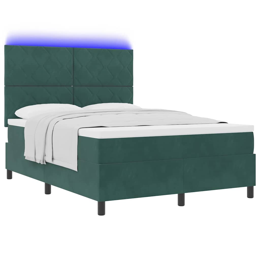 Letto a Sorgente LED Verde Scuro 160 x 200 cm Tessuto