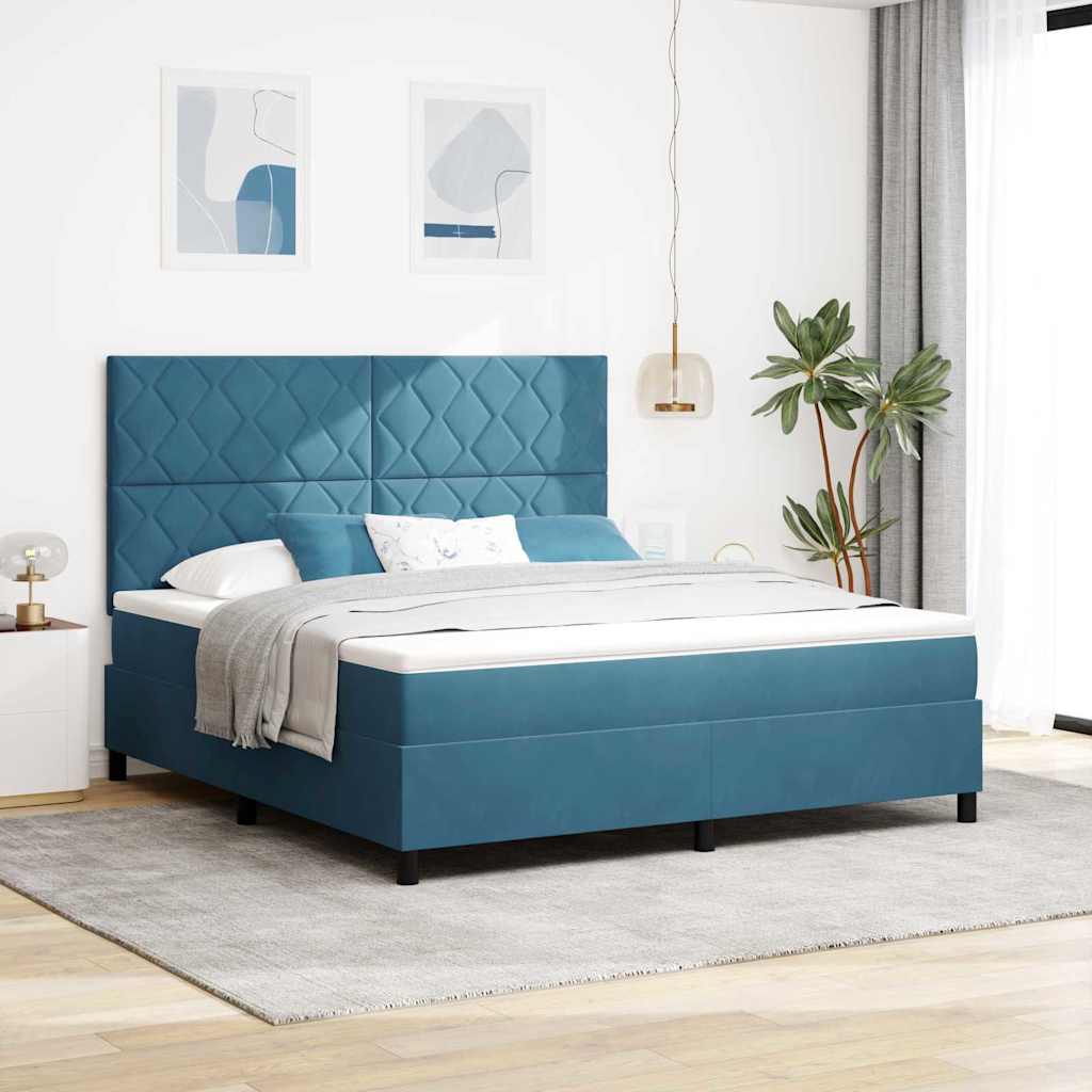 Letto a Sorgente LED Blu Scuro 180 x 200 cm Velluto