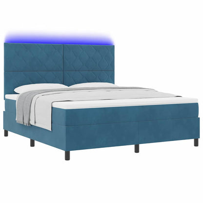 Letto a Sorgente LED Blu Scuro 180 x 200 cm Velluto