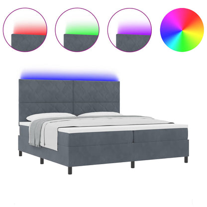 Letto a Sorgente LED Grigio scuro 200 x 200 cm Tessuto