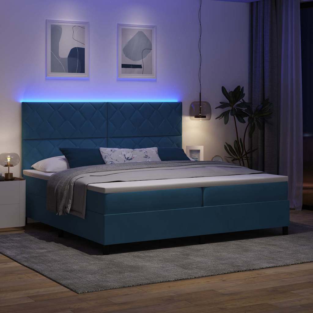 Letto a Sorgente LED Blu Scuro 200 x 200 cm Velluto | homemem39