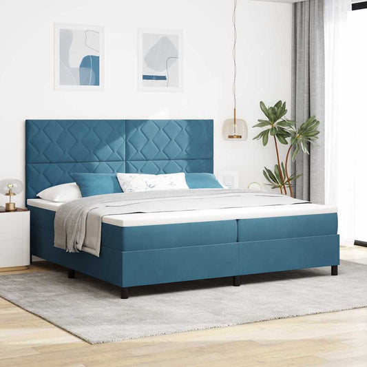 Letto a Sorgente LED Blu Scuro 200 x 200 cm Velluto