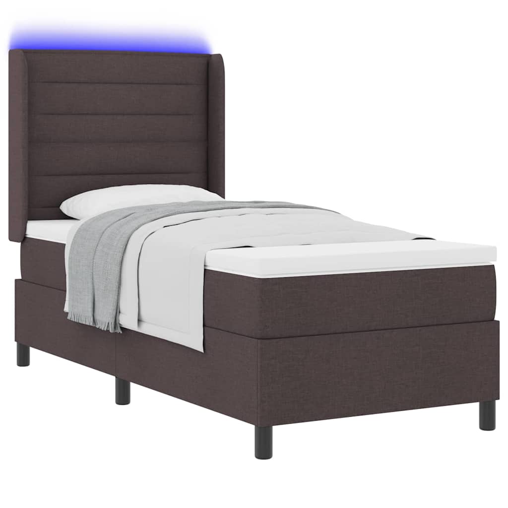Letto a Sorgente LED Marrone Scuro 90 x 190 cm Tessuto | homemem39
